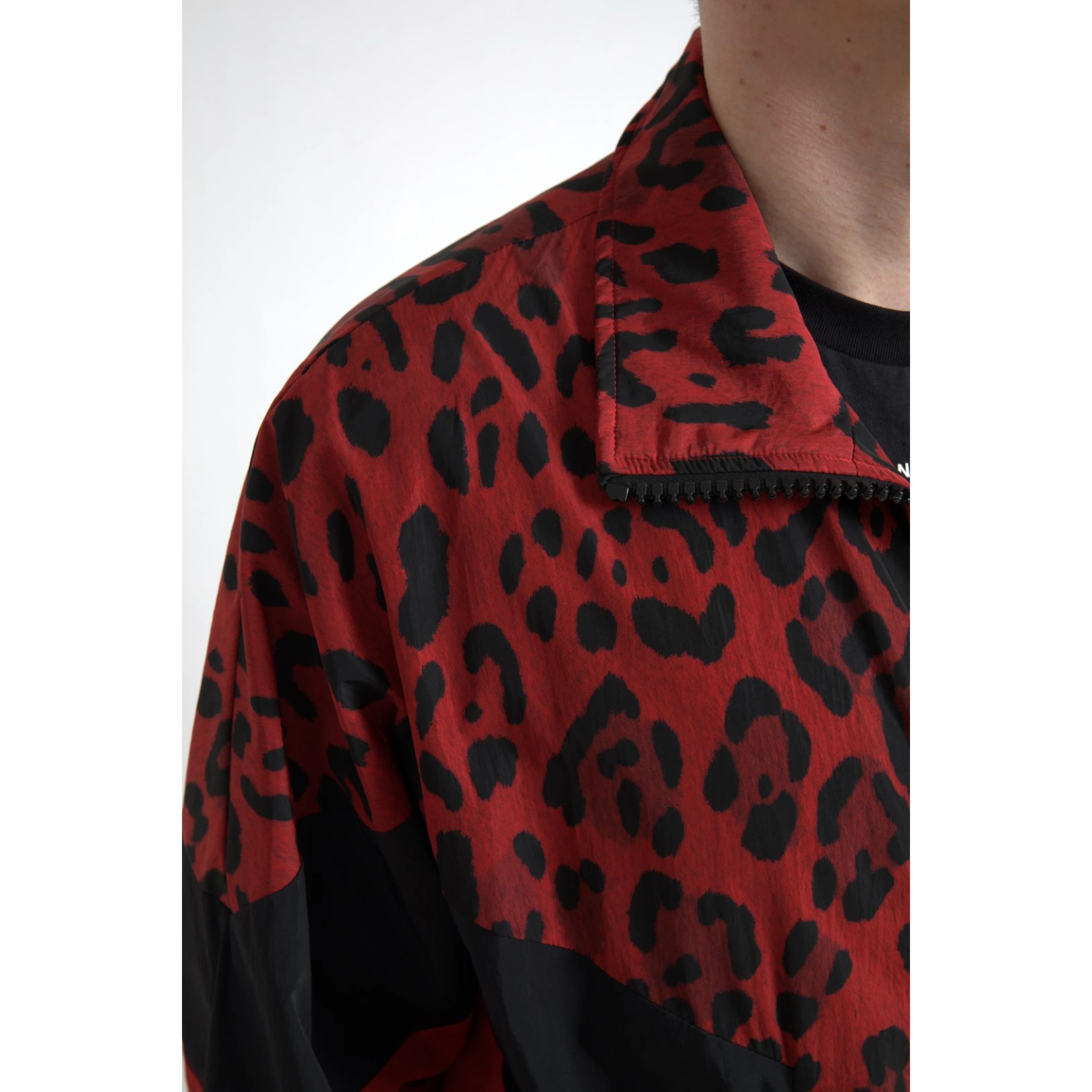 Red Leopard Nylon Full Zip Sweater