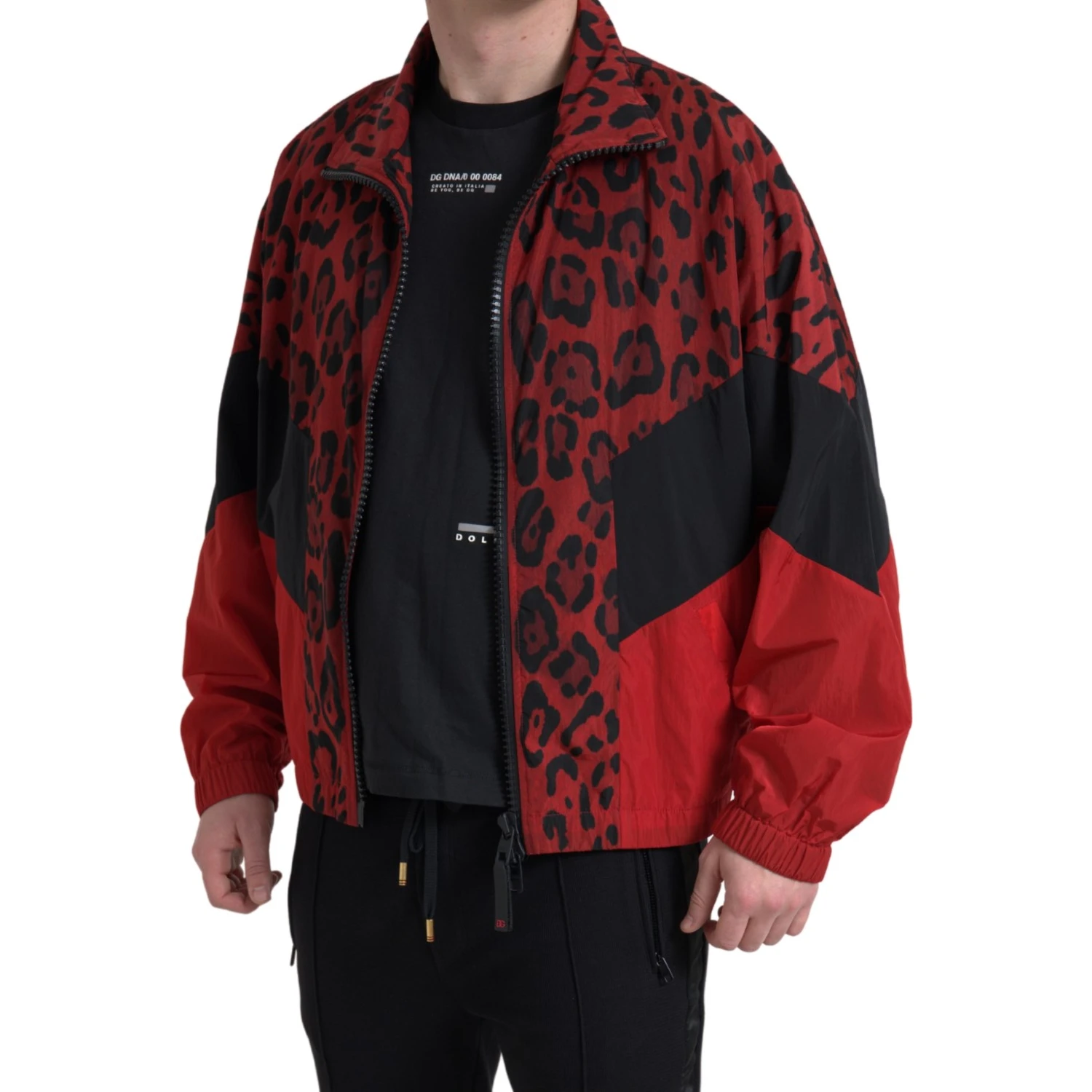 Red Leopard Nylon Full Zip Sweater