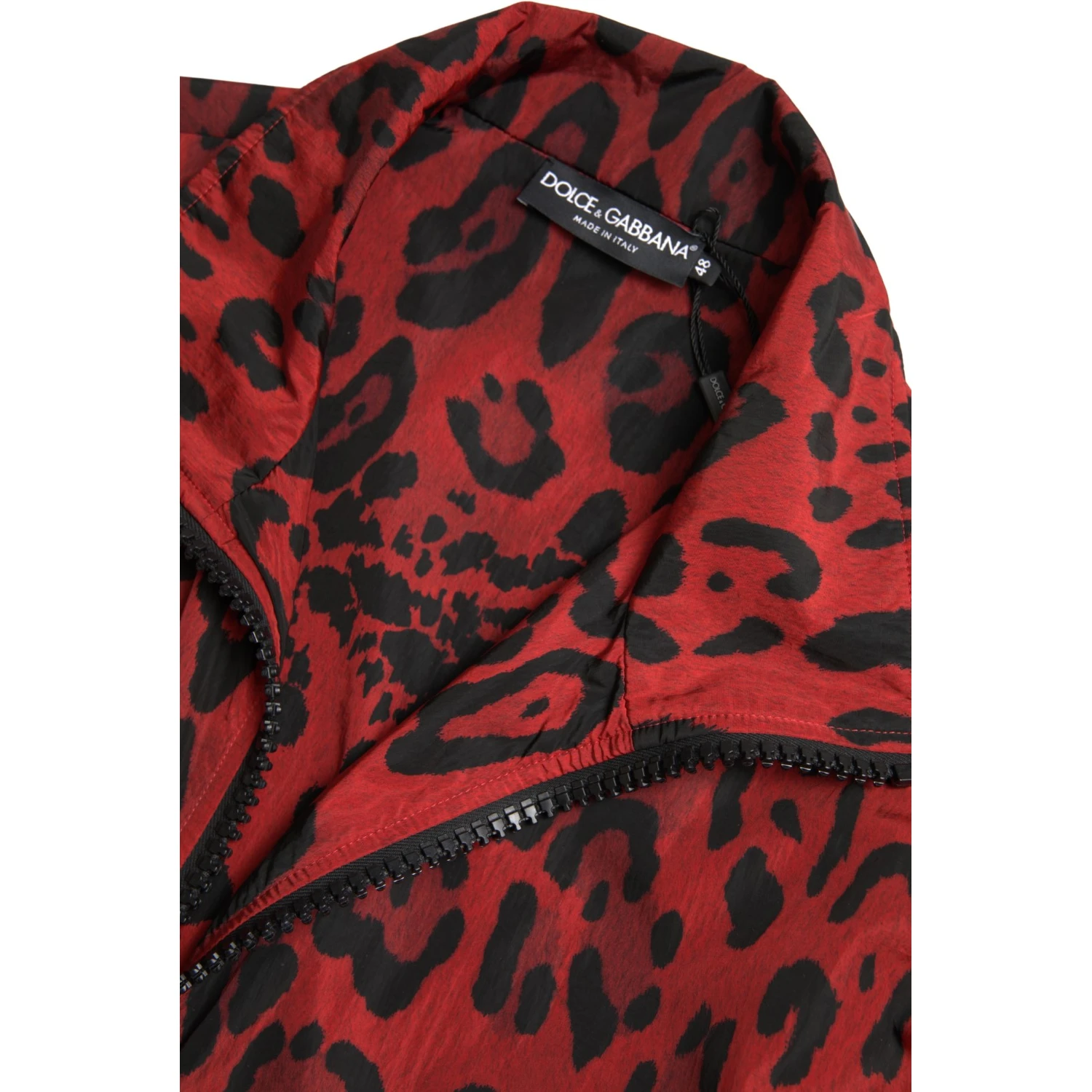 Red Leopard Nylon Full Zip Sweater