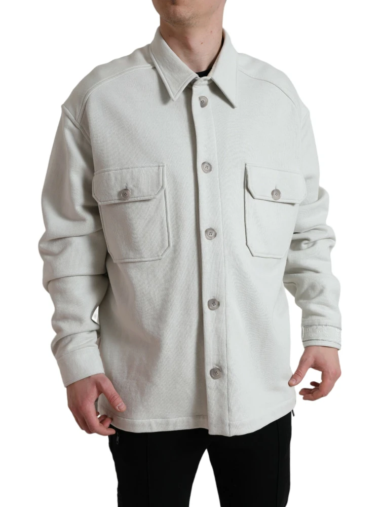 Grey Cotton Button Down Collared Coat Jacket