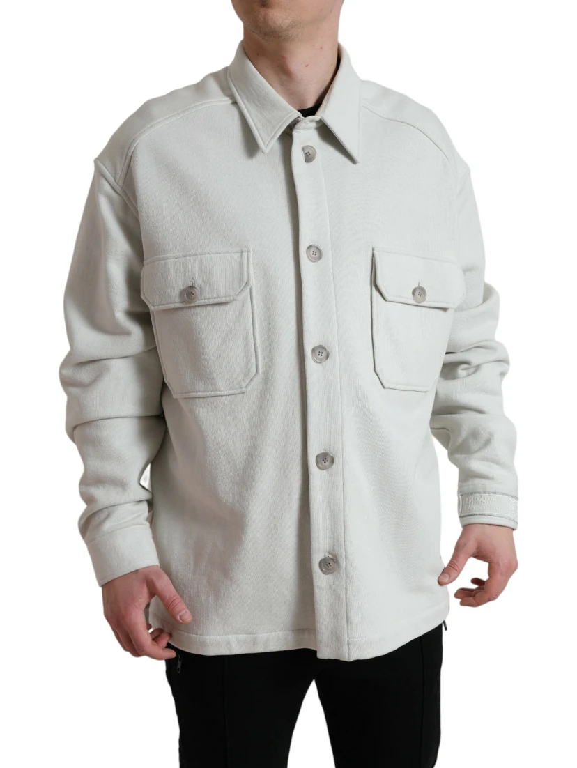 Grey Cotton Button Down Collared Coat Jacket