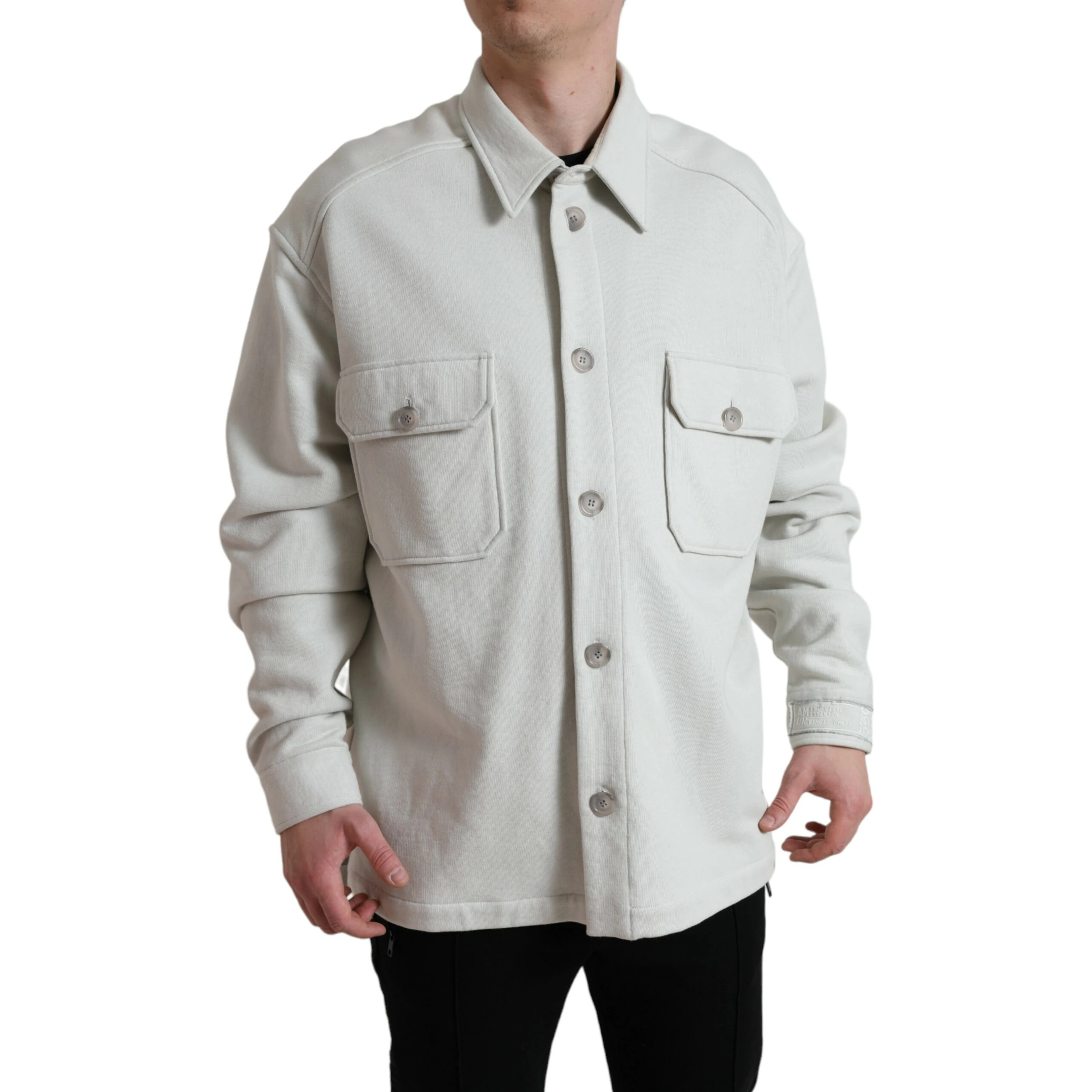 Grey Cotton Button Down Collared Coat Jacket