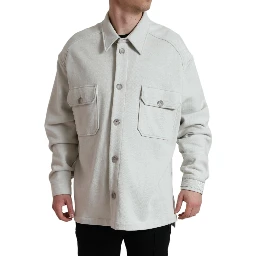 Grey Cotton Button Down Collared Coat Jacket