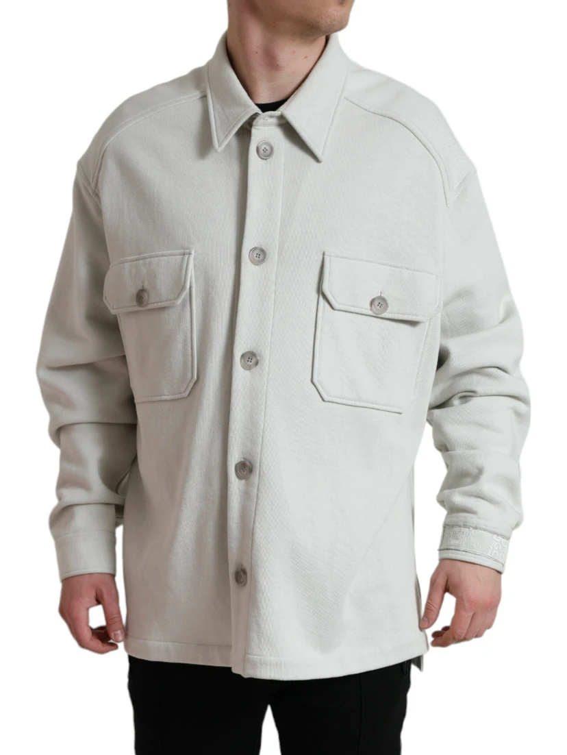 Grey Cotton Button Down Collared Coat Jacket