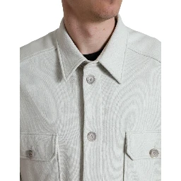 Grey Cotton Button Down Collared Coat Jacket