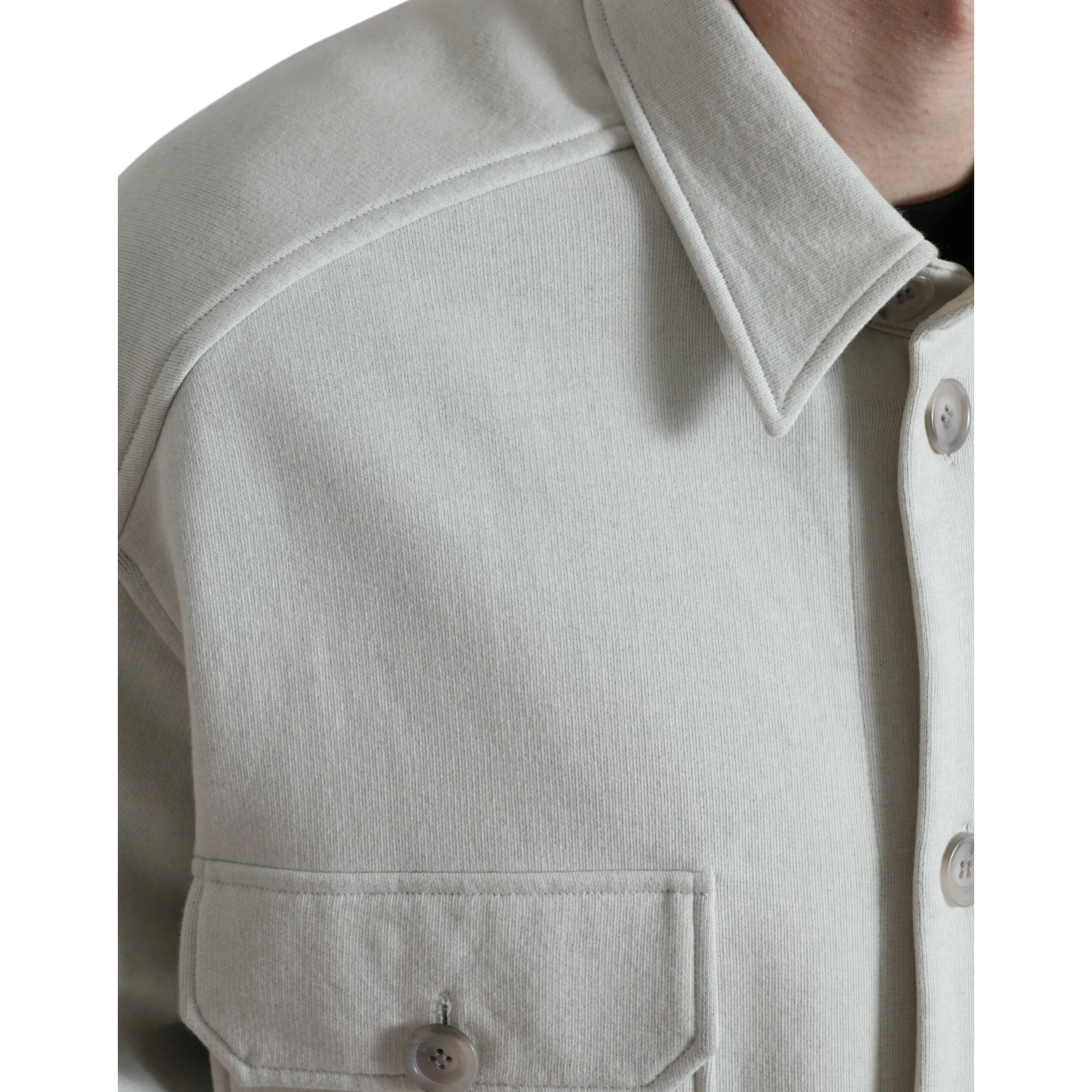 Grey Cotton Button Down Collared Coat Jacket