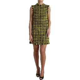 Yellow Houndstooth Sleeveless Aline Mini Dress