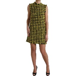 Yellow Houndstooth Sleeveless Aline Mini Dress