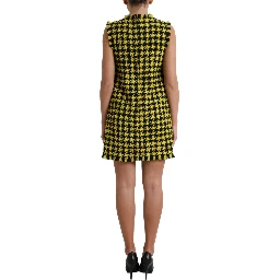 Yellow Houndstooth Sleeveless Aline Mini Dress