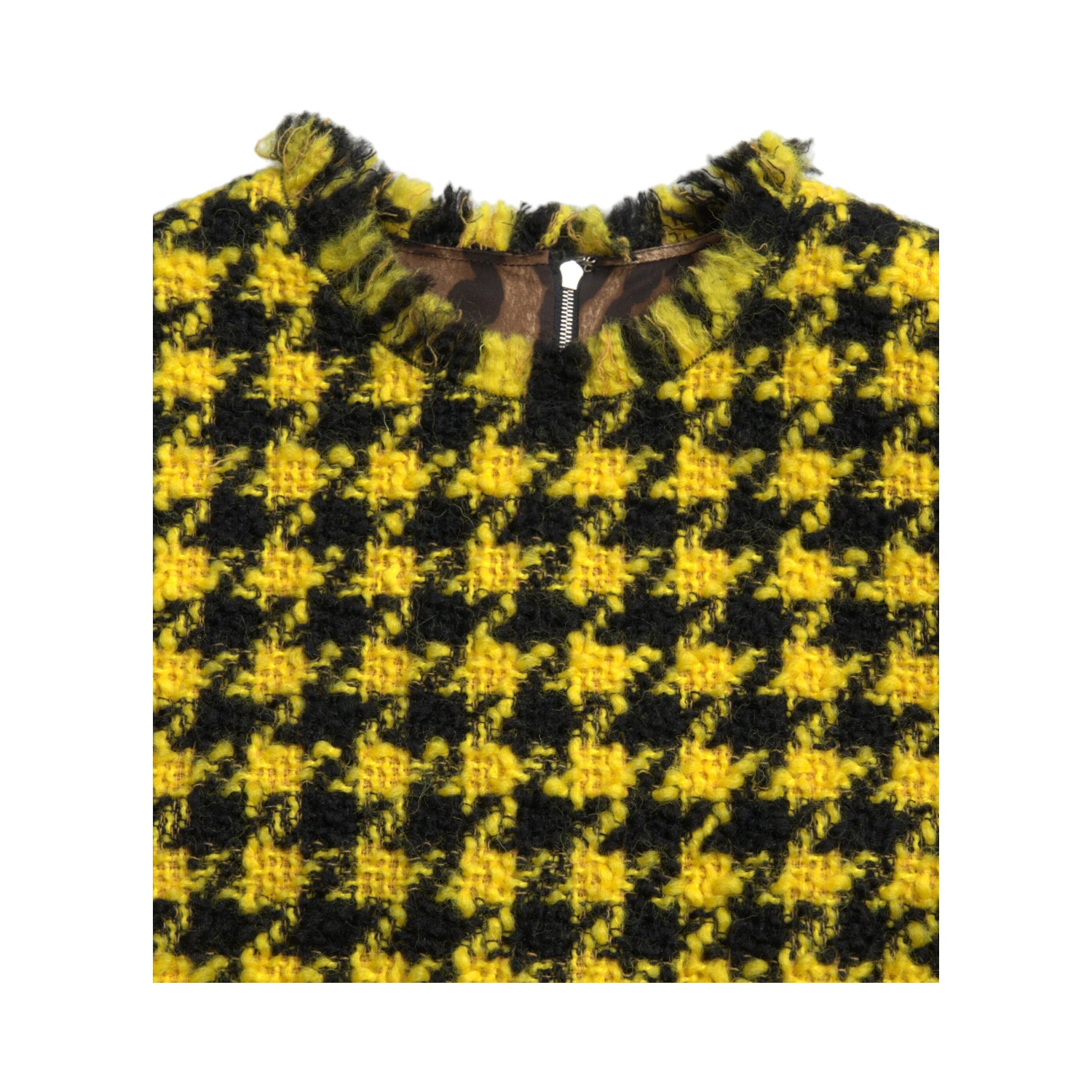 Yellow Houndstooth Sleeveless Aline Mini Dress