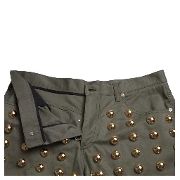 Green Embellished Cotton High Waist Hot Pants Shorts
