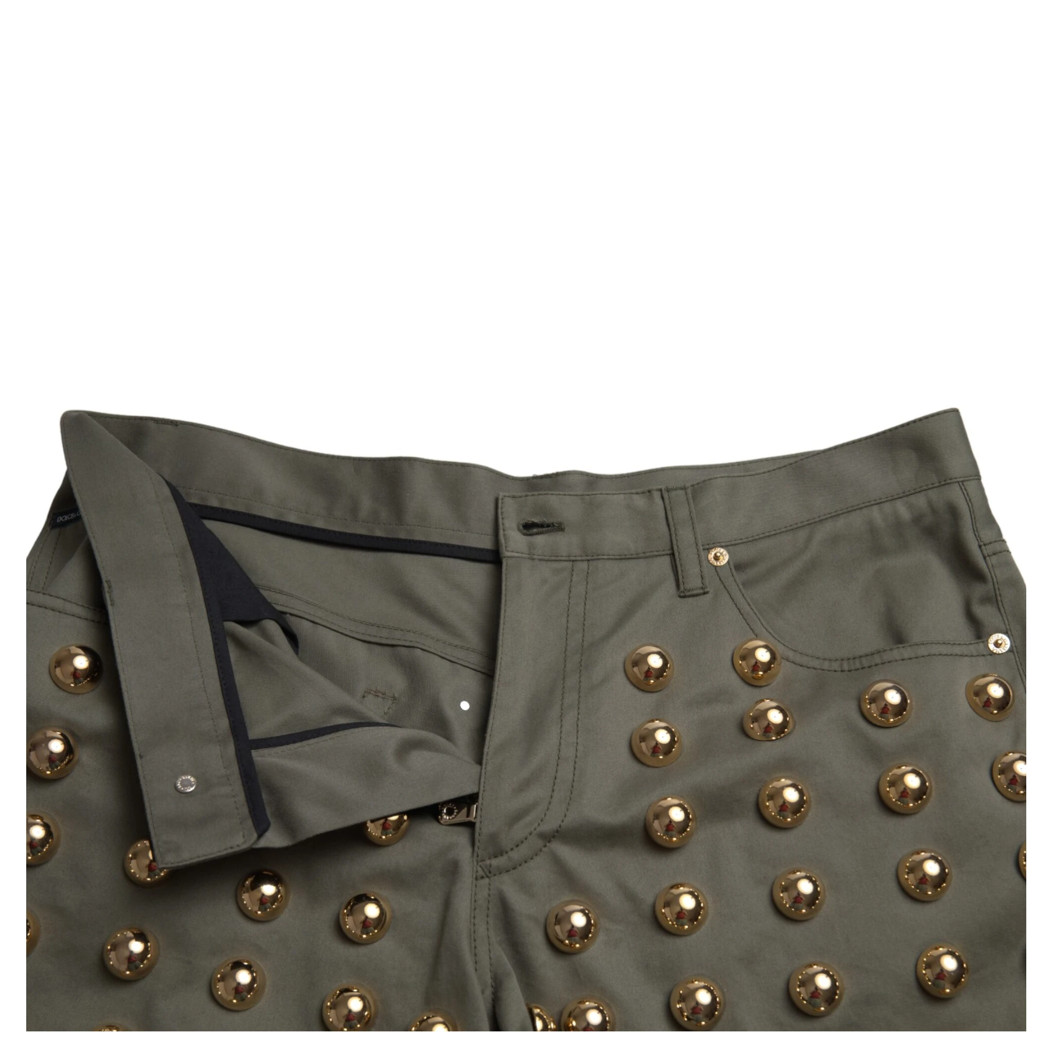 Green Embellished Cotton High Waist Hot Pants Shorts