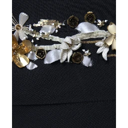 Black Floral Applique High Waist Tapered Pants