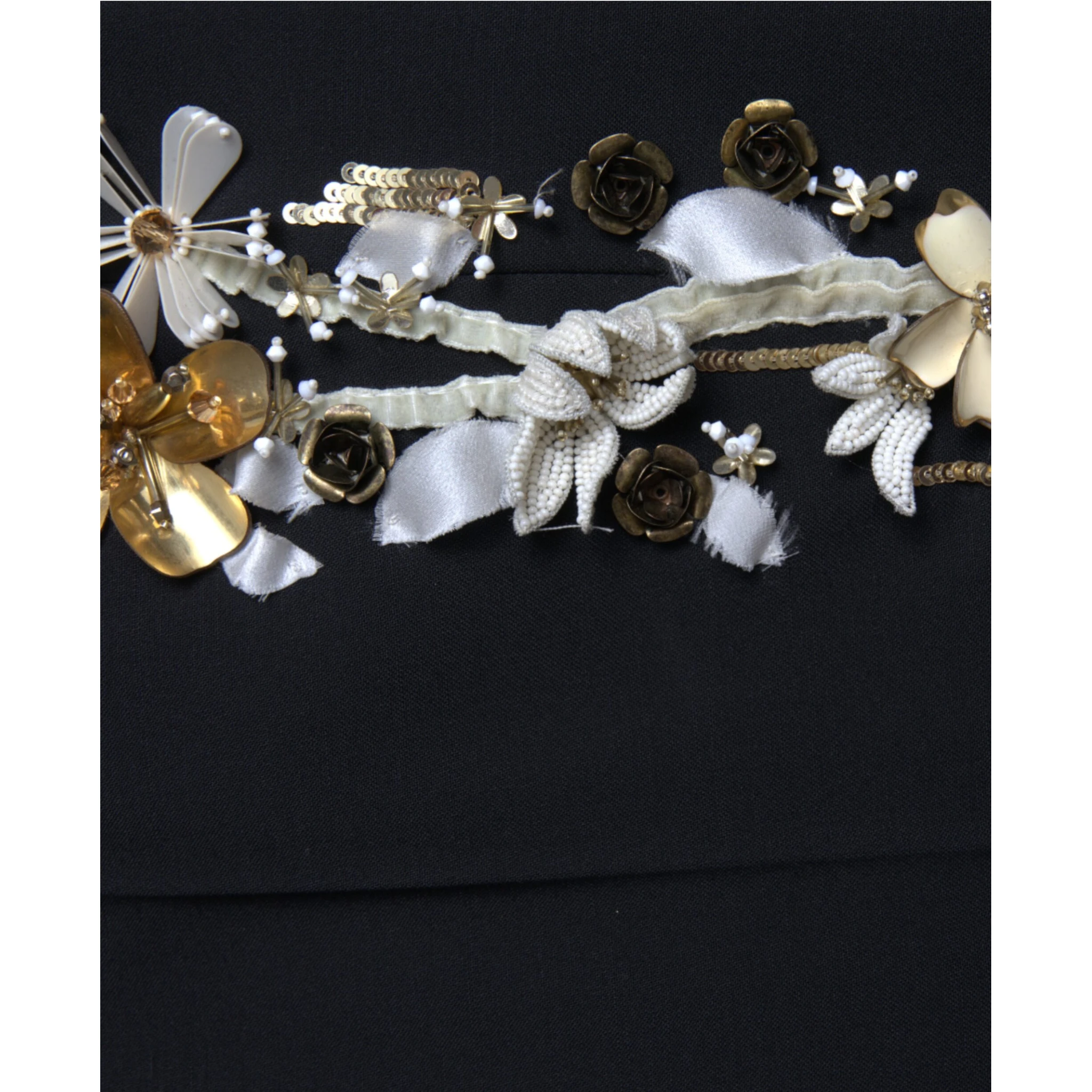 Black Floral Applique High Waist Tapered Pants