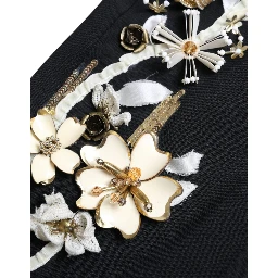 Black Floral Applique High Waist Tapered Pants