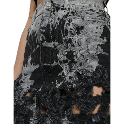 Black Gray Lace Cotton High Waist Denim Mini Skirt