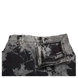 Black Gray Lace Cotton High Waist Denim Mini Skirt
