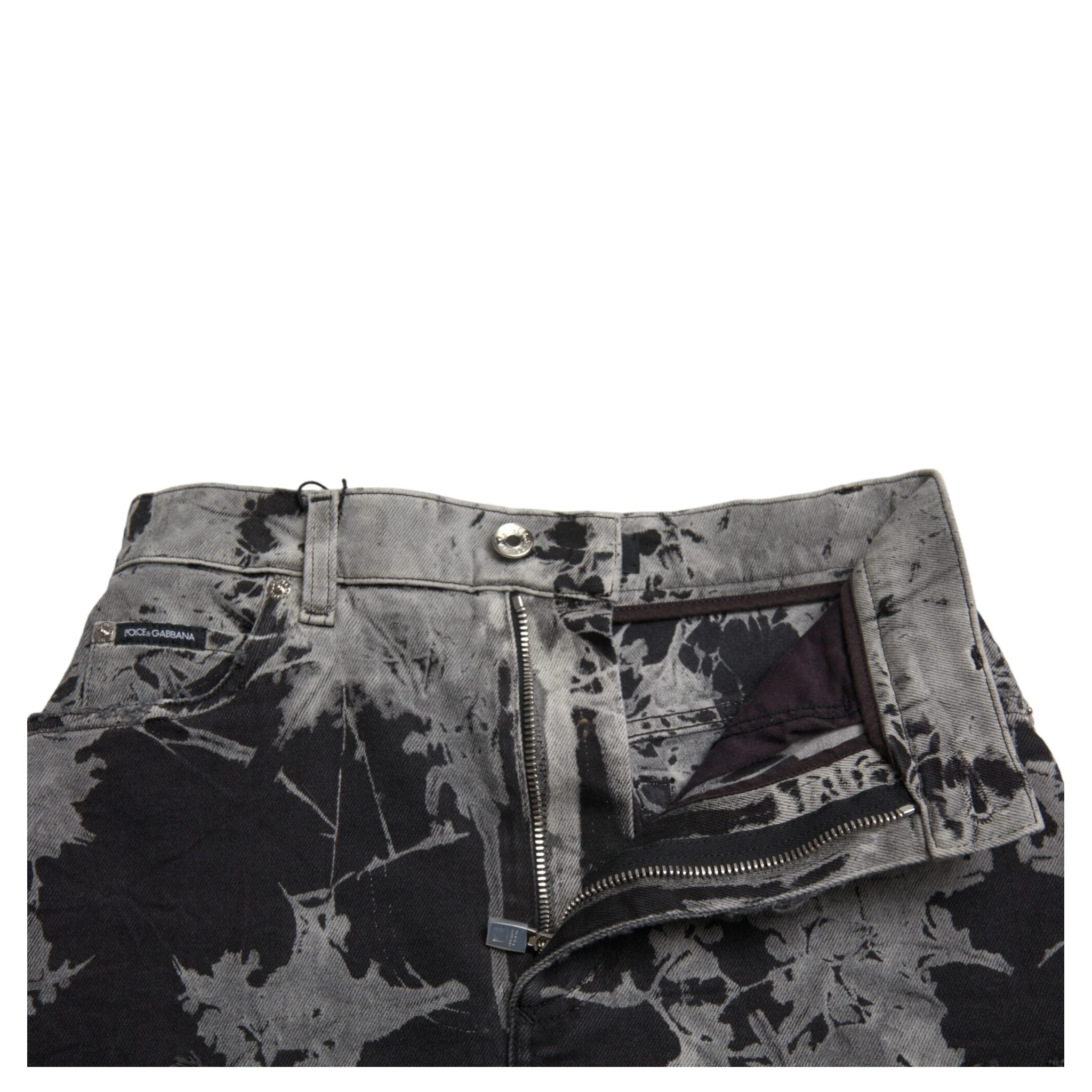 Black Gray Lace Cotton High Waist Denim Mini Skirt
