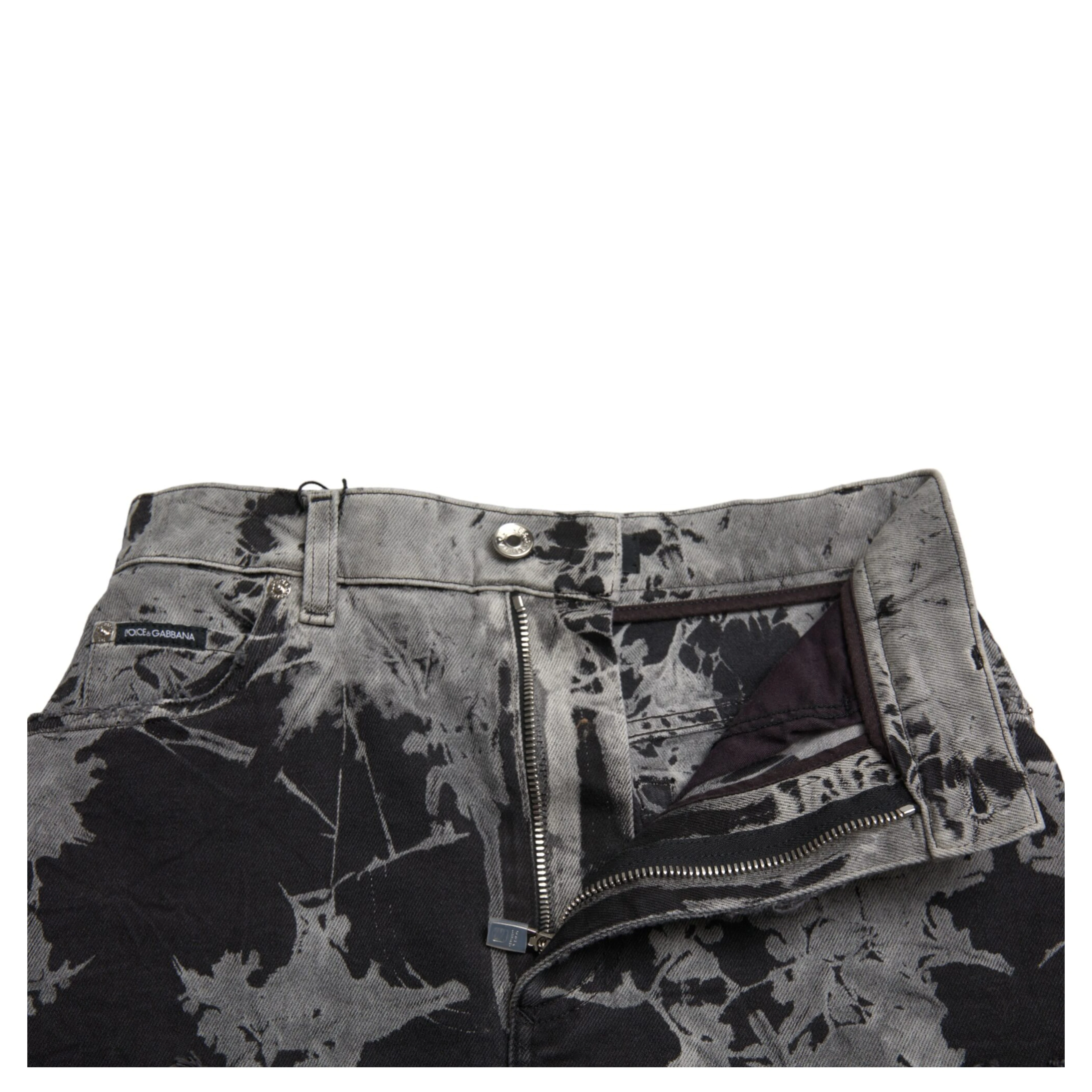 Black Gray Lace Cotton High Waist Denim Mini Skirt