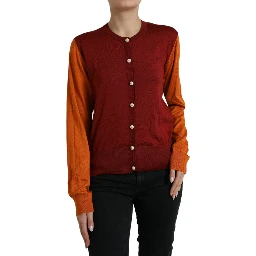Multicolor Cardigan Color Block Silk Crewneck Sweater