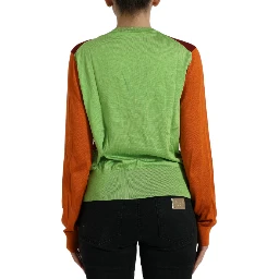 Multicolor Cardigan Color Block Silk Crewneck Sweater