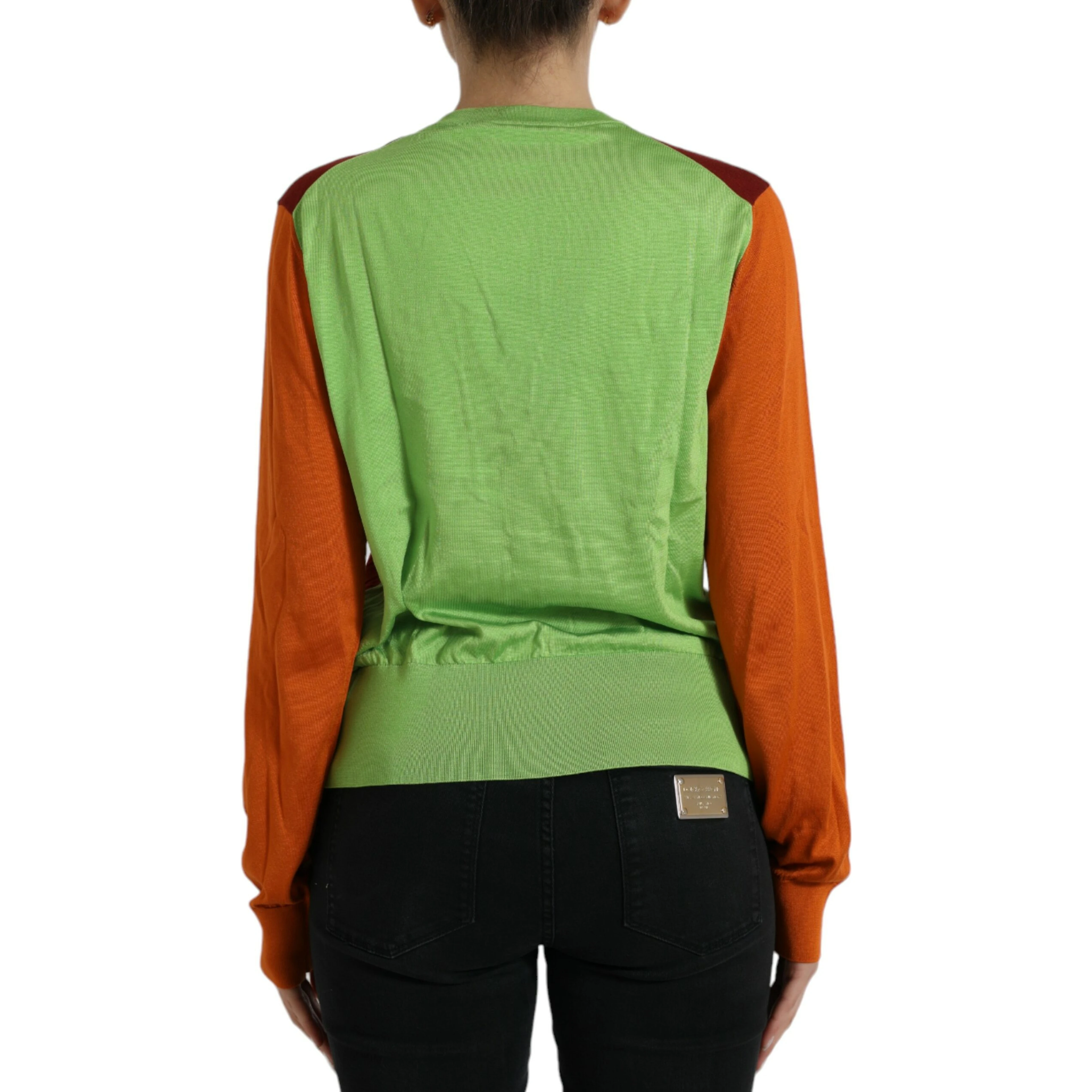 Multicolor Cardigan Color Block Silk Crewneck Sweater