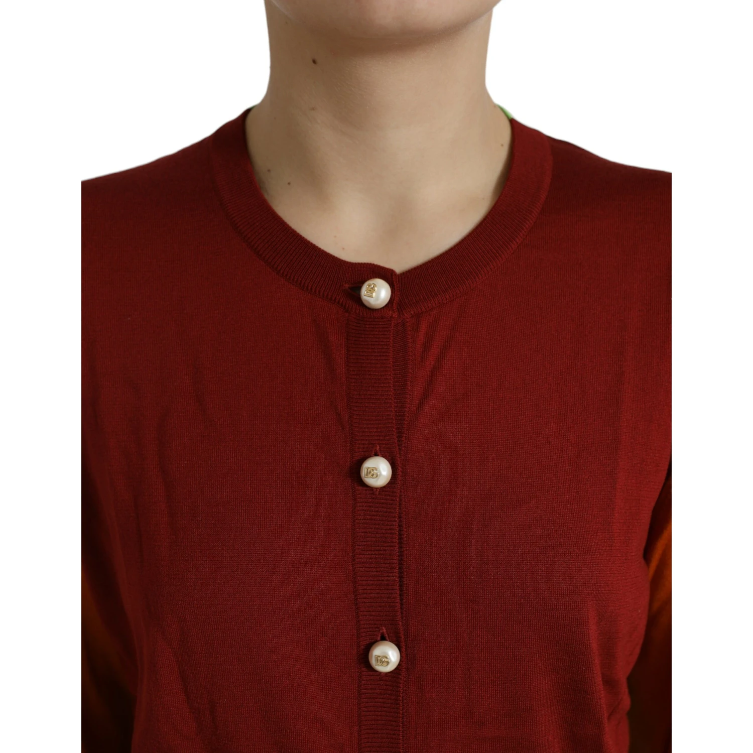 Multicolor Cardigan Color Block Silk Crewneck Sweater