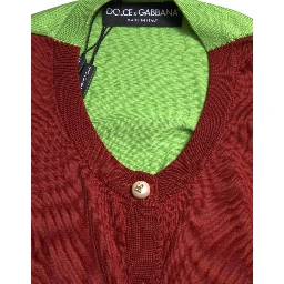 Multicolor Cardigan Color Block Silk Crewneck Sweater