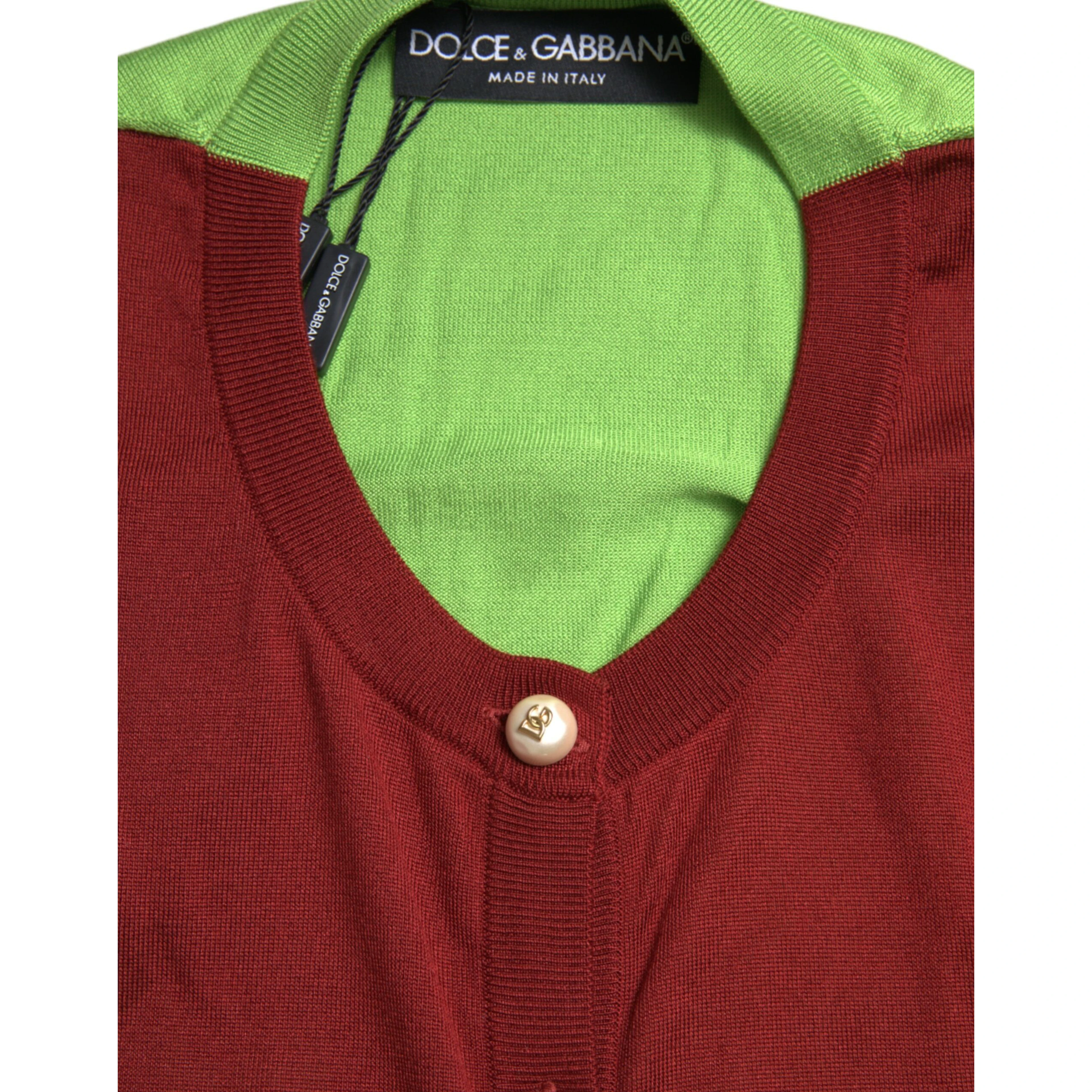 Multicolor Cardigan Color Block Silk Crewneck Sweater