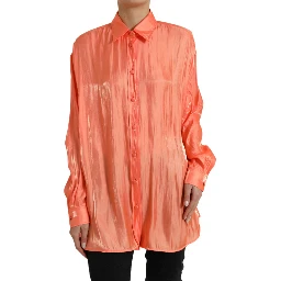 Peach Long Sleeve Button Down Blouse Top