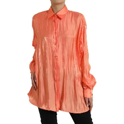 Peach Long Sleeve Button Down Blouse Top