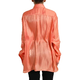 Peach Long Sleeve Button Down Blouse Top