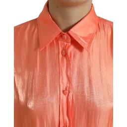 Peach Long Sleeve Button Down Blouse Top