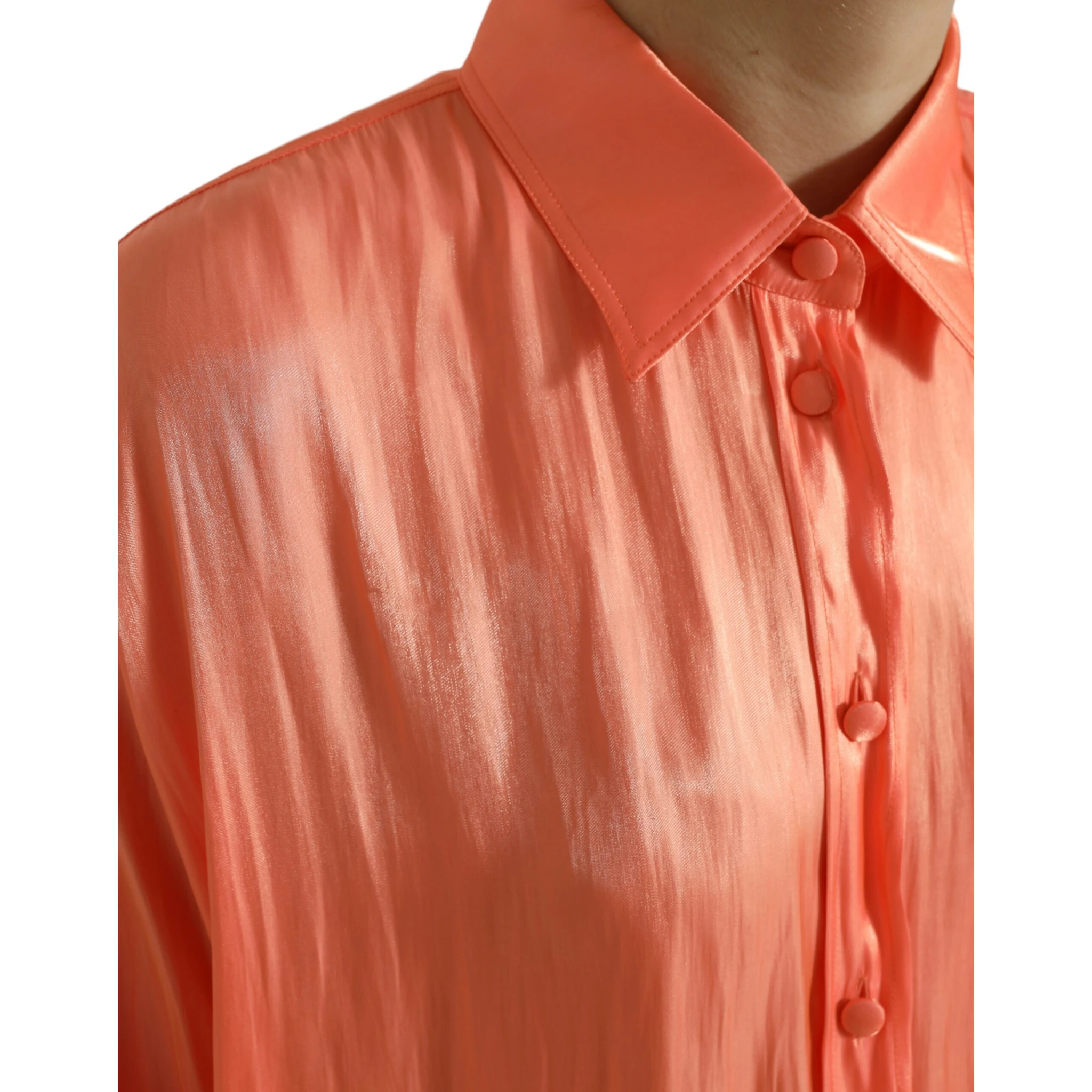 Peach Long Sleeve Button Down Blouse Top