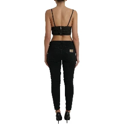 Brown Viscose Plunging V-neck Cropped Tank Top