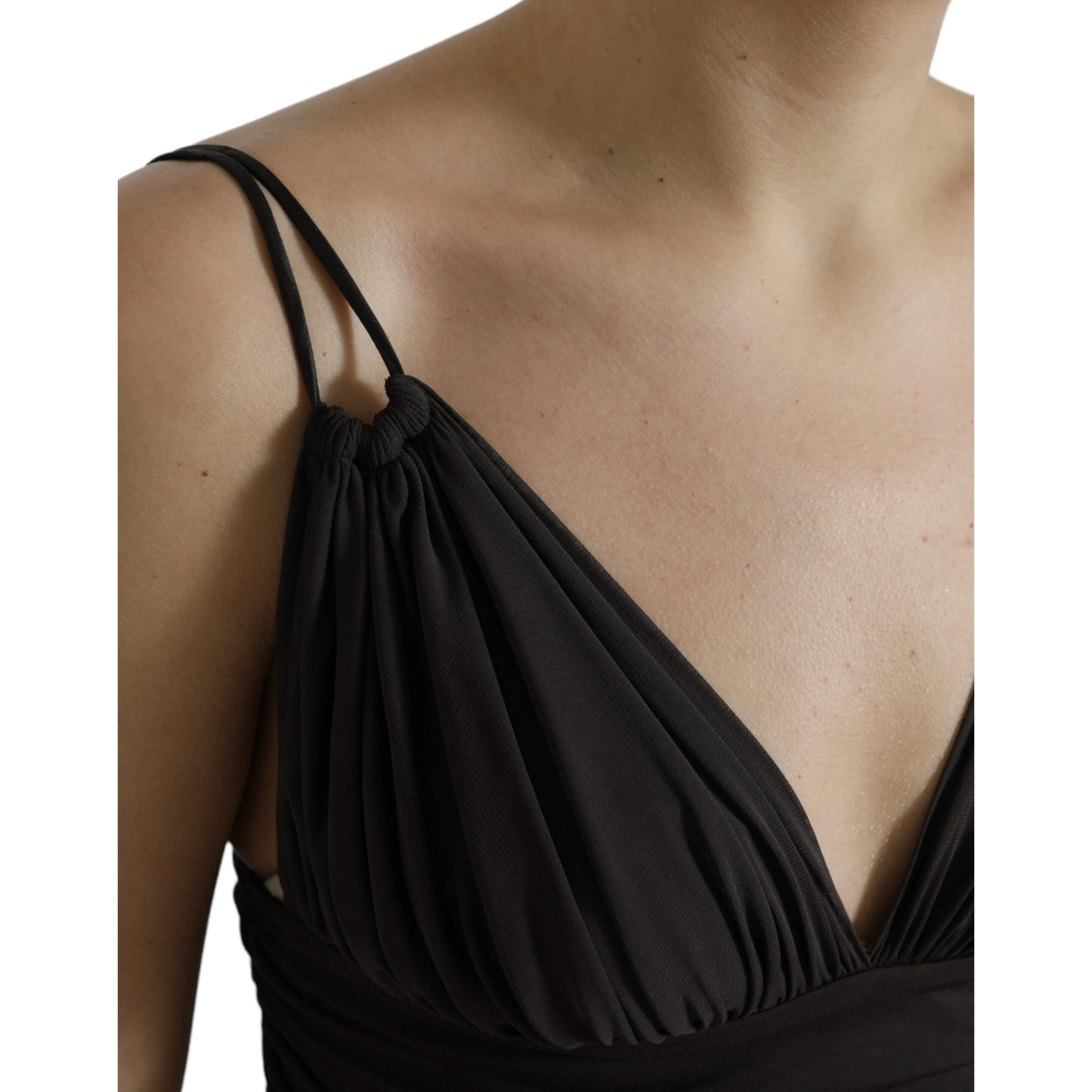 Brown Viscose Plunging V-neck Cropped Tank Top