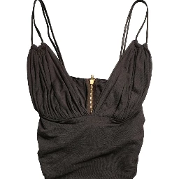 Brown Viscose Plunging V-neck Cropped Tank Top