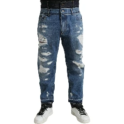Blue Tattered Cotton Men Denim Jeans