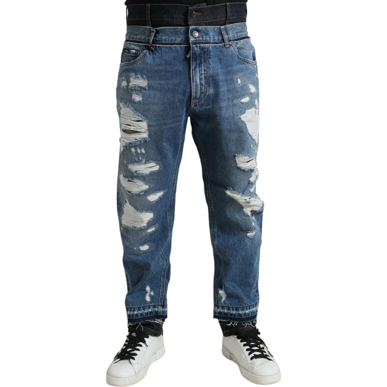 Blue Tattered Cotton Men Denim Jeans