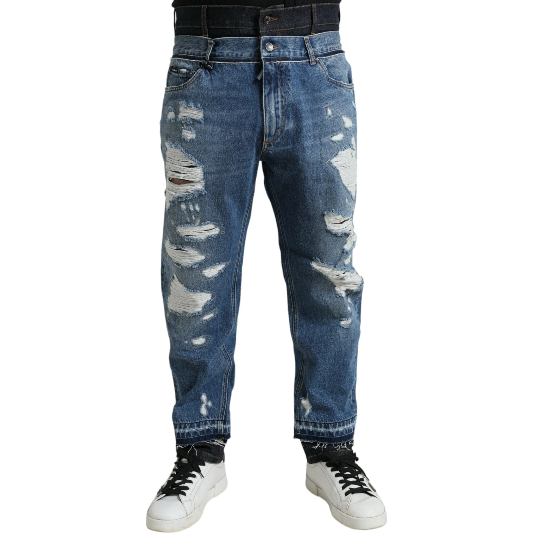 Blue Tattered Cotton Men Denim Jeans