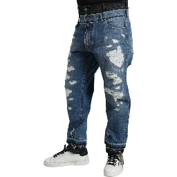 Blue Tattered Cotton Men Denim Jeans