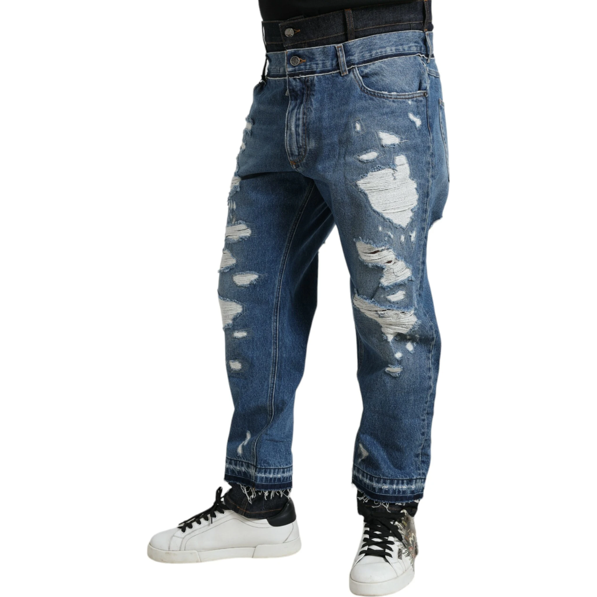 Blue Tattered Cotton Men Denim Jeans