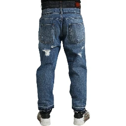 Blue Tattered Cotton Men Denim Jeans