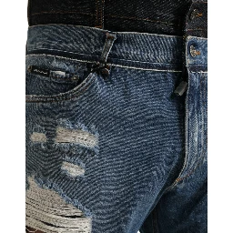 Blue Tattered Cotton Men Denim Jeans