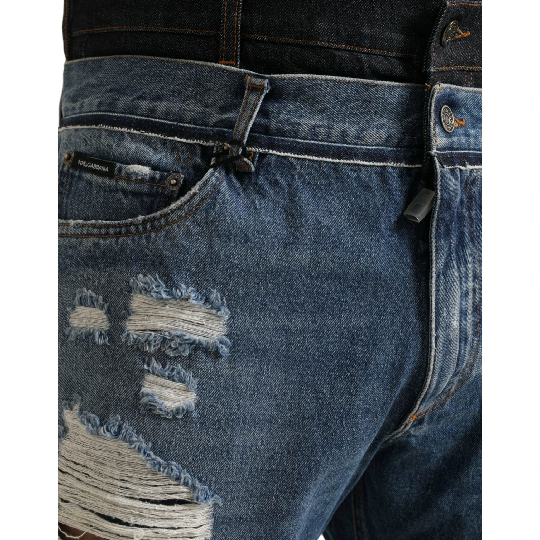 Blue Tattered Cotton Men Denim Jeans