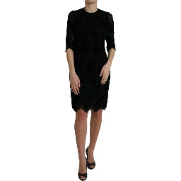 Black Floral Lace Cotton Bodycon Dress