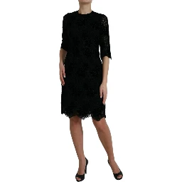 Black Floral Lace Cotton Bodycon Dress