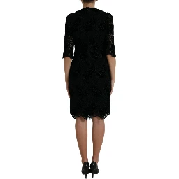 Black Floral Lace Cotton Bodycon Dress