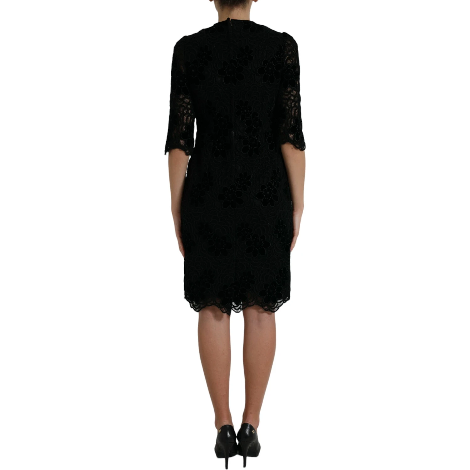 Black Floral Lace Cotton Bodycon Dress