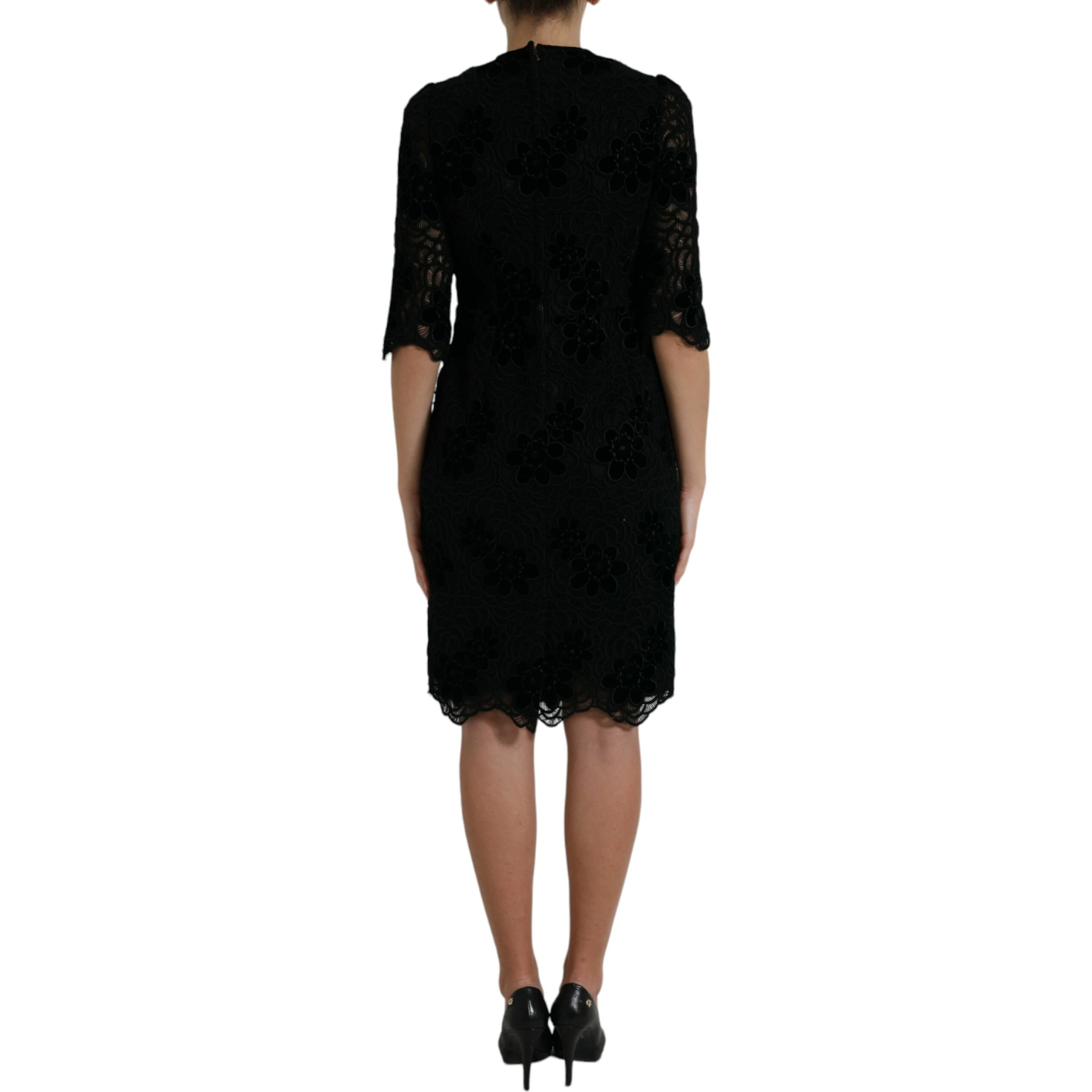 Black Floral Lace Cotton Bodycon Dress